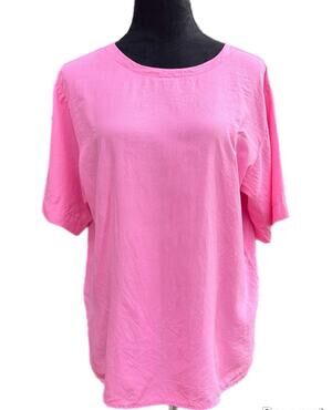 Vintage 90s 2567 Basics Silk Barbie Pink Blouse Top Women’s 10 Short Sleeve Chic